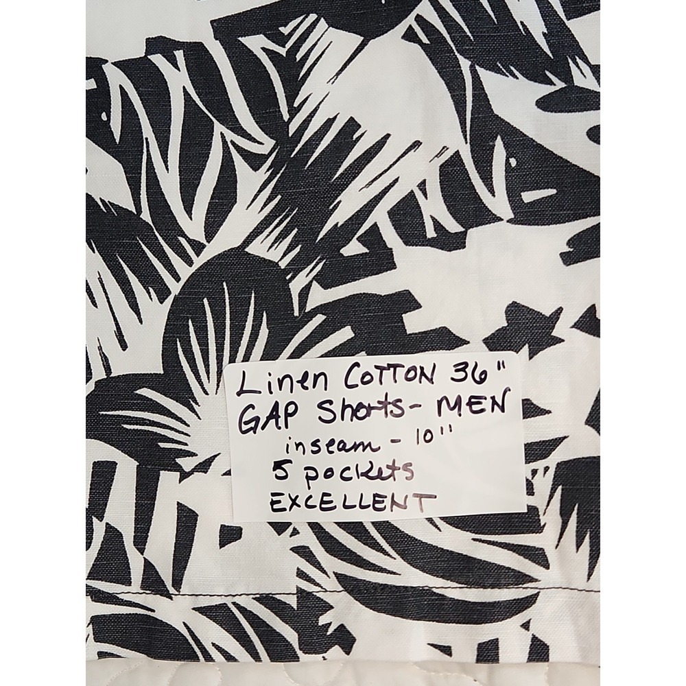 36 Gap Mens Graphic SHORTS Inseam 10" BLACK WHITE Hawaiian LINEN COTTON Vacation